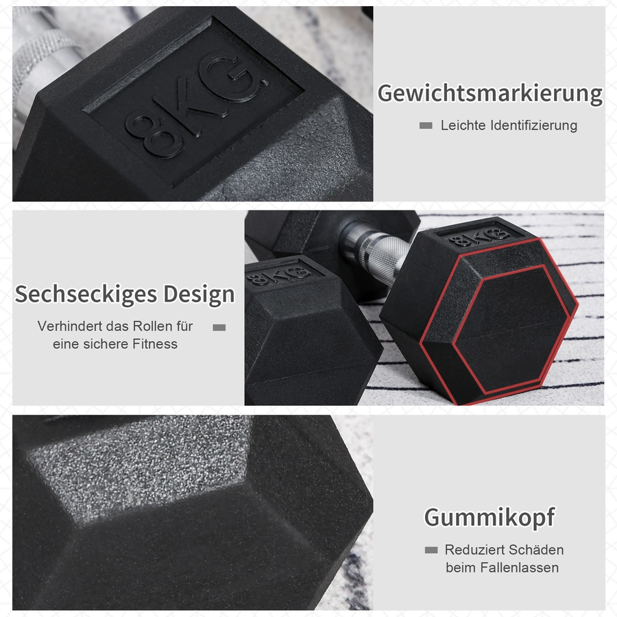 HOMCOM Kurzhantel 2er Set in Hexagon Form schwarz, silber