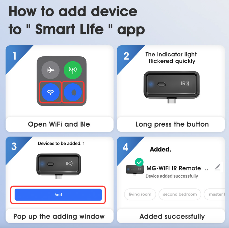 USB C Smartphone Fernbedienung Infrarot Fernauslöser On/Off Schalter mit WiFi   Bluetooth (iOS / Android) - Schwarz