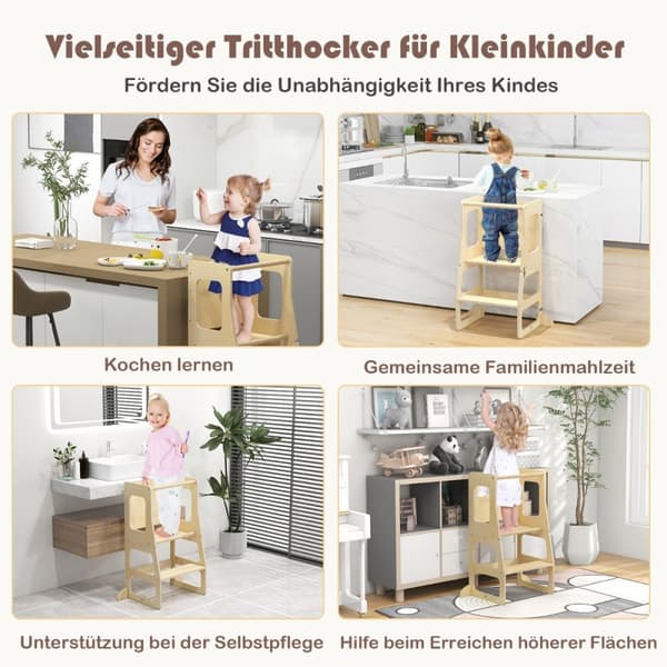 3 i 1 læringstårn for barn sammenleggbar krakk & tavle & bordsett for barn fra 1 år stående tårn naturlig