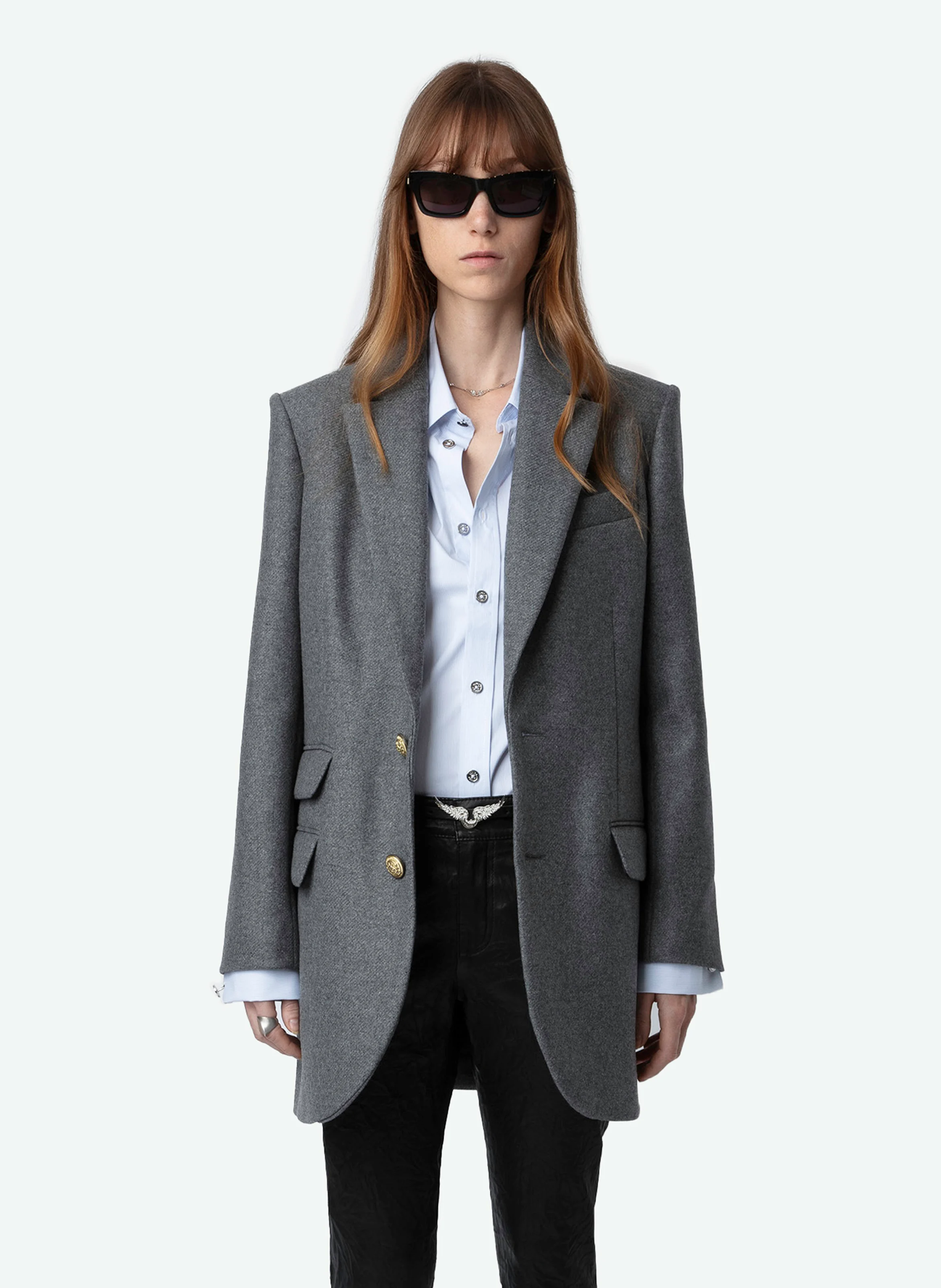 VIOLET - Manteau court col tailleur en laine vierge mélangée | Bleu