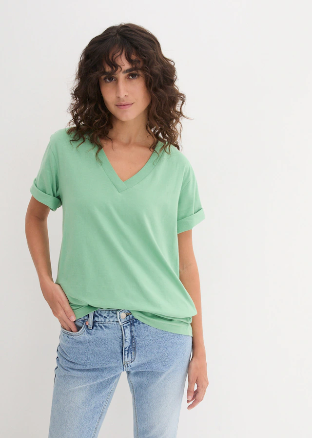 bonprix Longshirt »Weites Long-Shirt mit V-Ausschnitt, Kurzarm (5er Pack)« Packung, 5 tlg. lockere Passform, Kurzarm, mit V-Ausschnitt, unifarben
