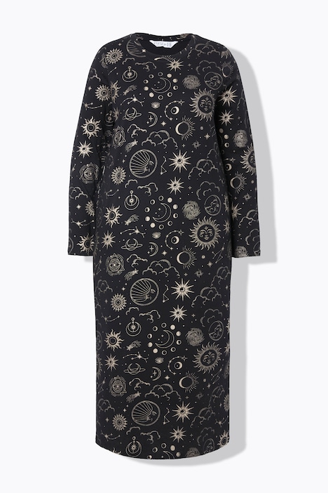 Jersey-Midikleid, A-Linie, Astro-Muster, Langarm