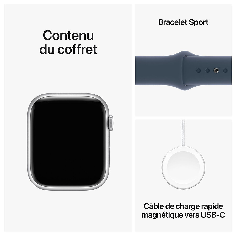 Apple Watch Series 9 GPS + Cellular - Aluminium Argent - Bracelet Sport Band Bleu - 41 mm - Taille M/L