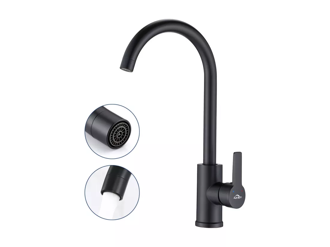 Mitigeur de Cuisine Pivotant à 360° Elégant Robinet d'évier Bec Haut avec Barboteur Démontable pour Cuisine, à Eau Chaude et Froide, Noir