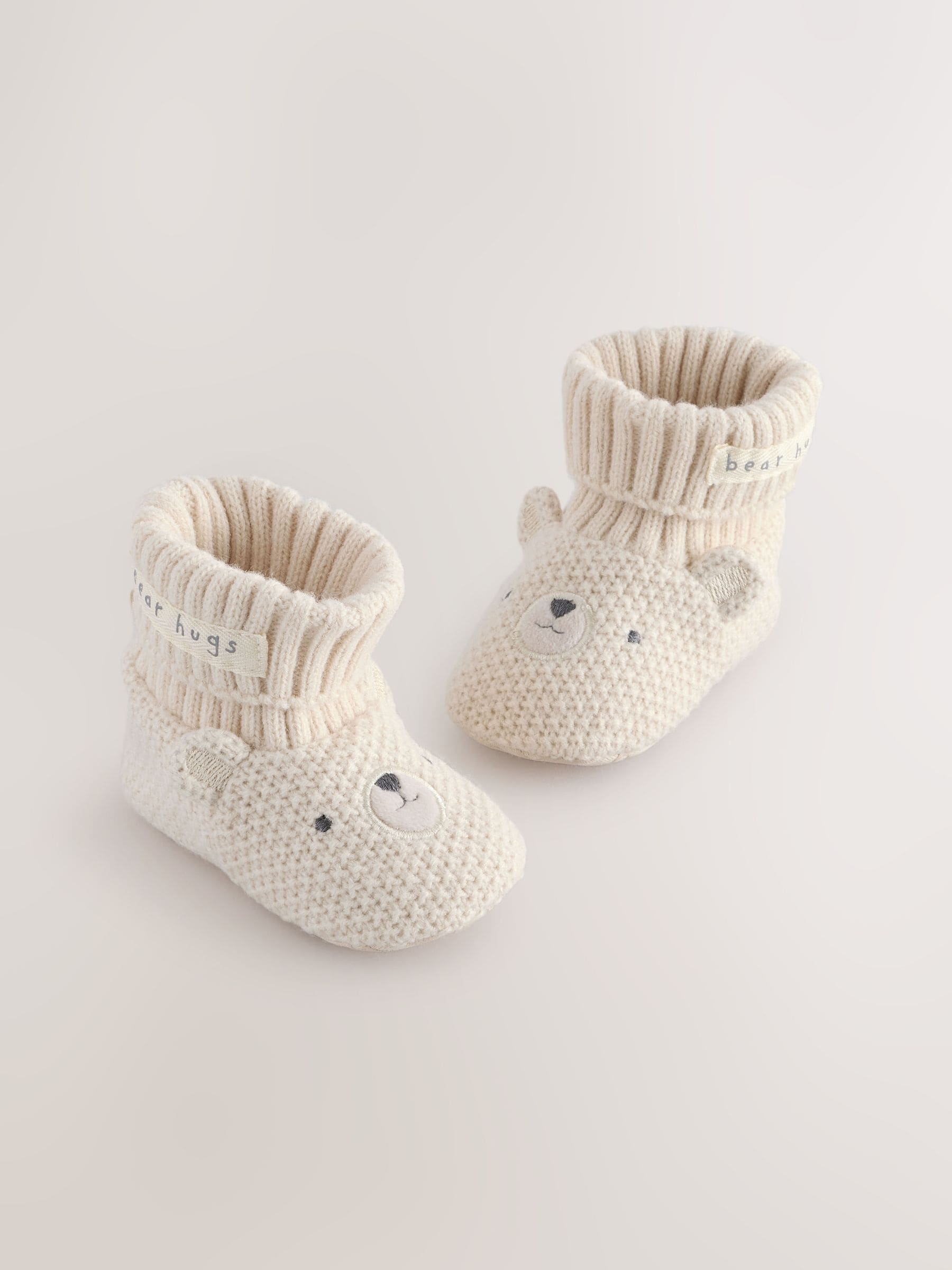 Neutraal met beren - Babyschoenen met sok-bovenkant (0-18mnd)
