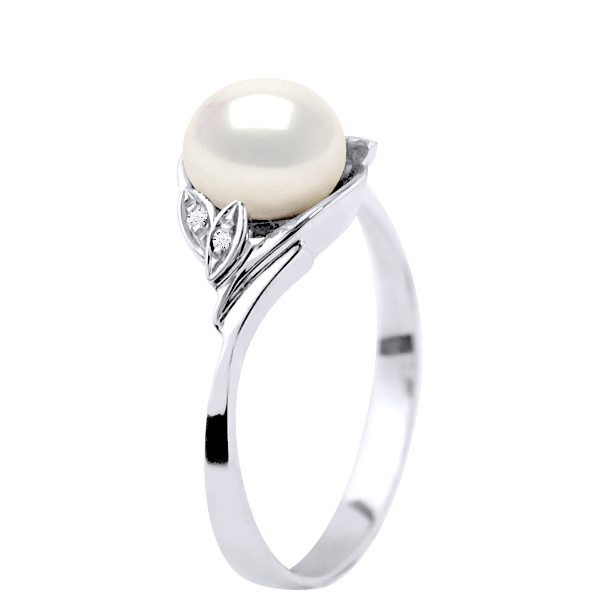 Bague Stella Jonc Perles d'Eau Douce 7-8 mm & Diamant - Or Blanc