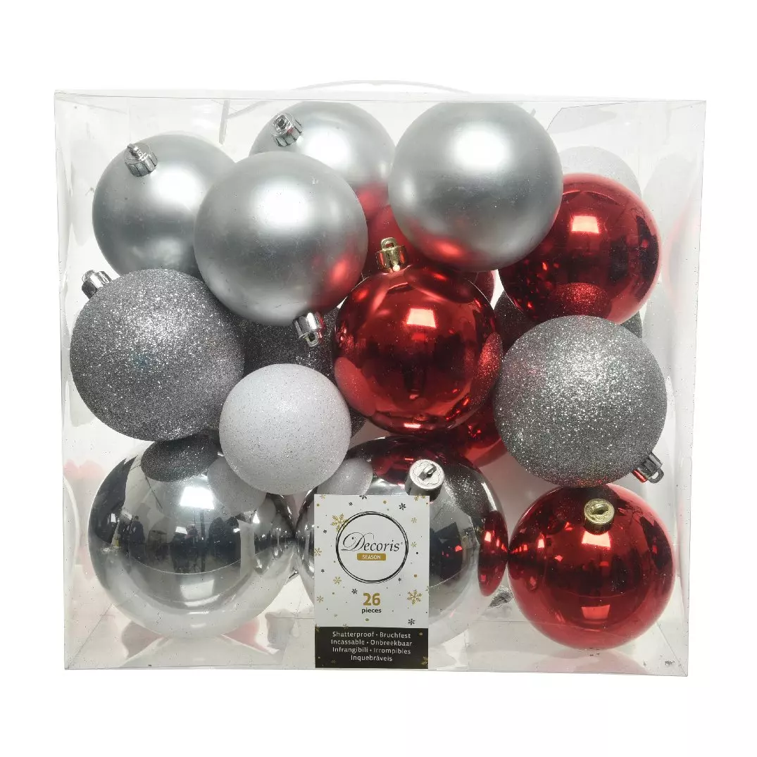 Lot de 26 boules de Noël Lara Multi Rouge/Blanc/ Argent