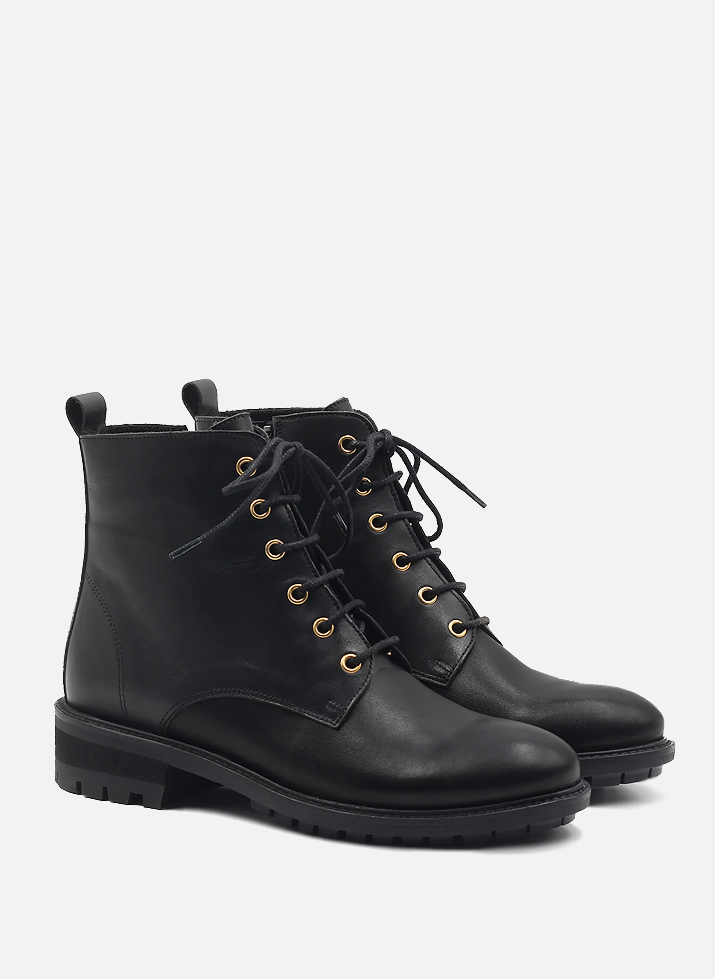 Bottines plates à lacet cuir lisse | Noir
