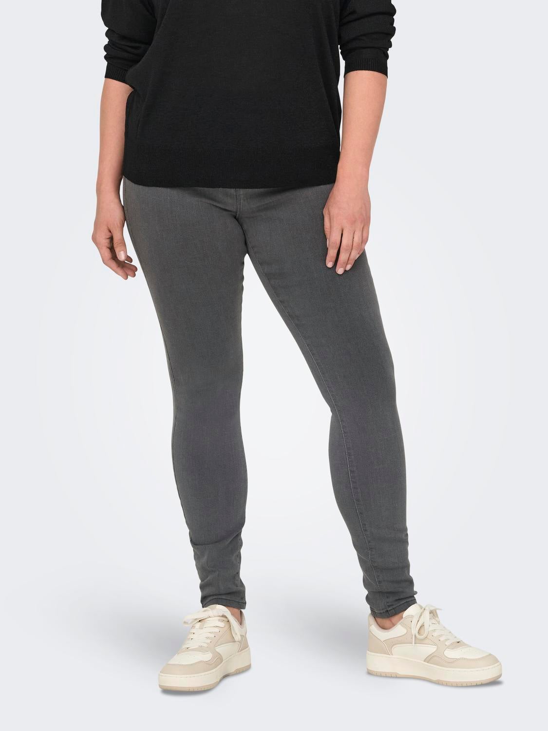 CARTHUNDER Hohe Taille Skinny Fit Jeans Medium Grey Denim