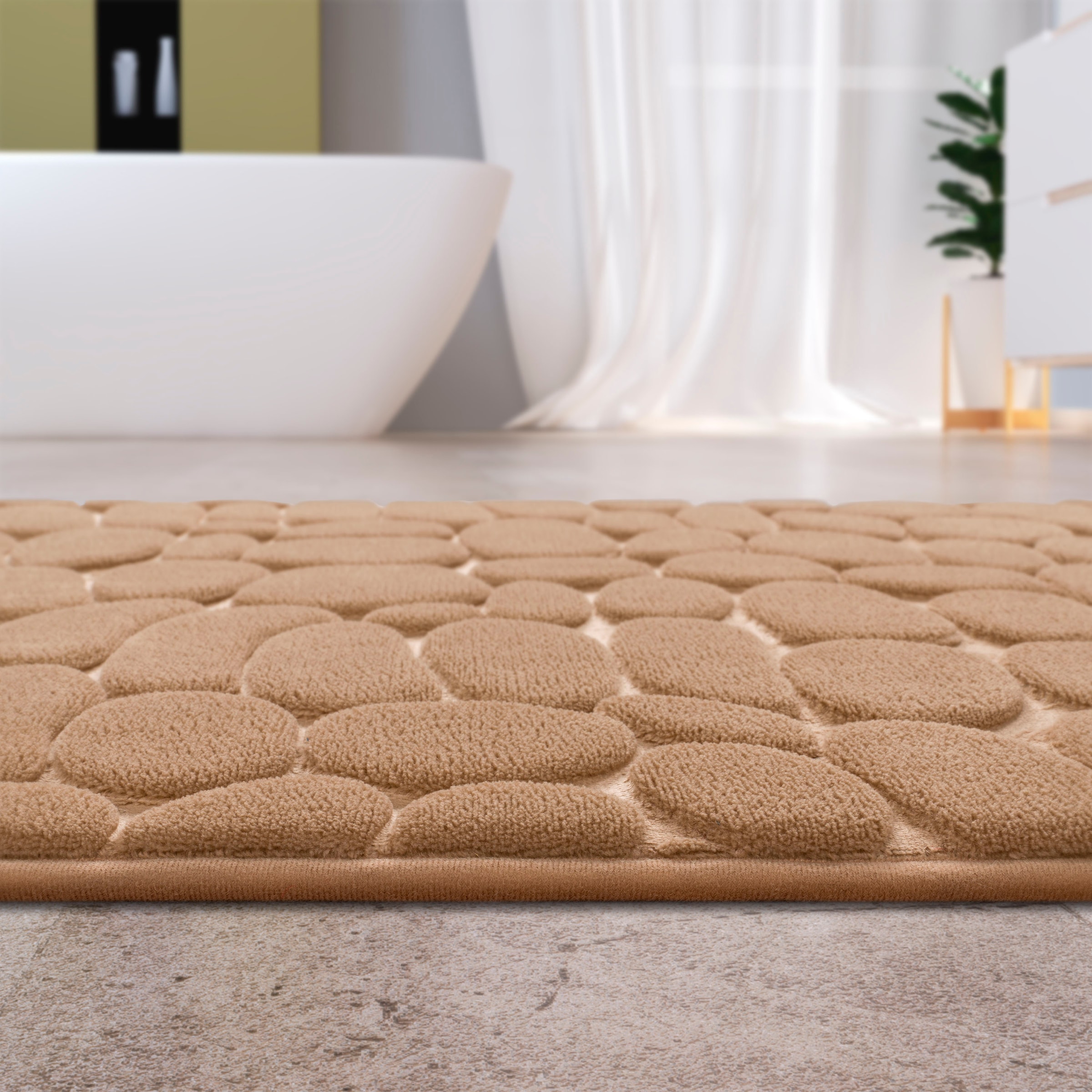 Paco Home Badematte »Corby 256, Memory-Schaum Effekt« Höhe 13 mm rutschhemmend beschichtet fussbodenheizungsgeeignet Badteppich, Uni Farben, Motiv Steine, Hoch-Tief Effekt