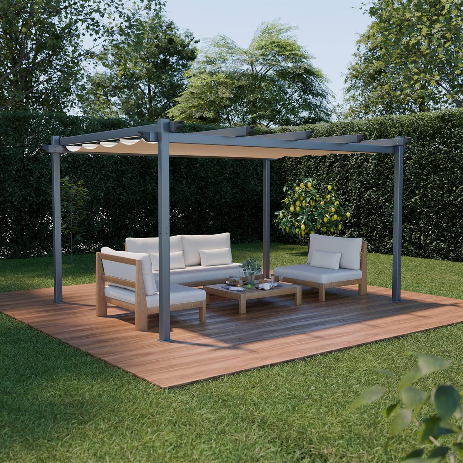Alice's Garden - Aluminium Pergola - 3 x 4 m - Stoff Beige - Ideale Pergola für Ihre Terrasse, verschiebbarer Stoff, Aluminiumstruktur - Isla