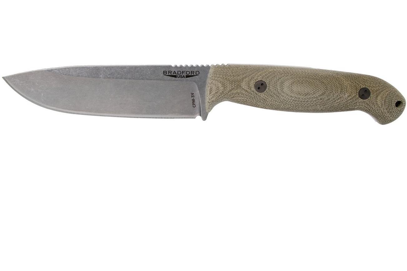 Bradford Guardian 5.5S, 3D Green Micarta Guardian 5.5 CPM 3V, Sabre Stonewashed 5.5S-102-3V