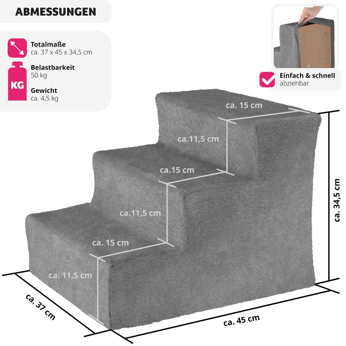 Huisdierentrap tectake Paw Path voor honden en katten, eenvoudig te reinigen, 37 x 45 x 34,5 cm