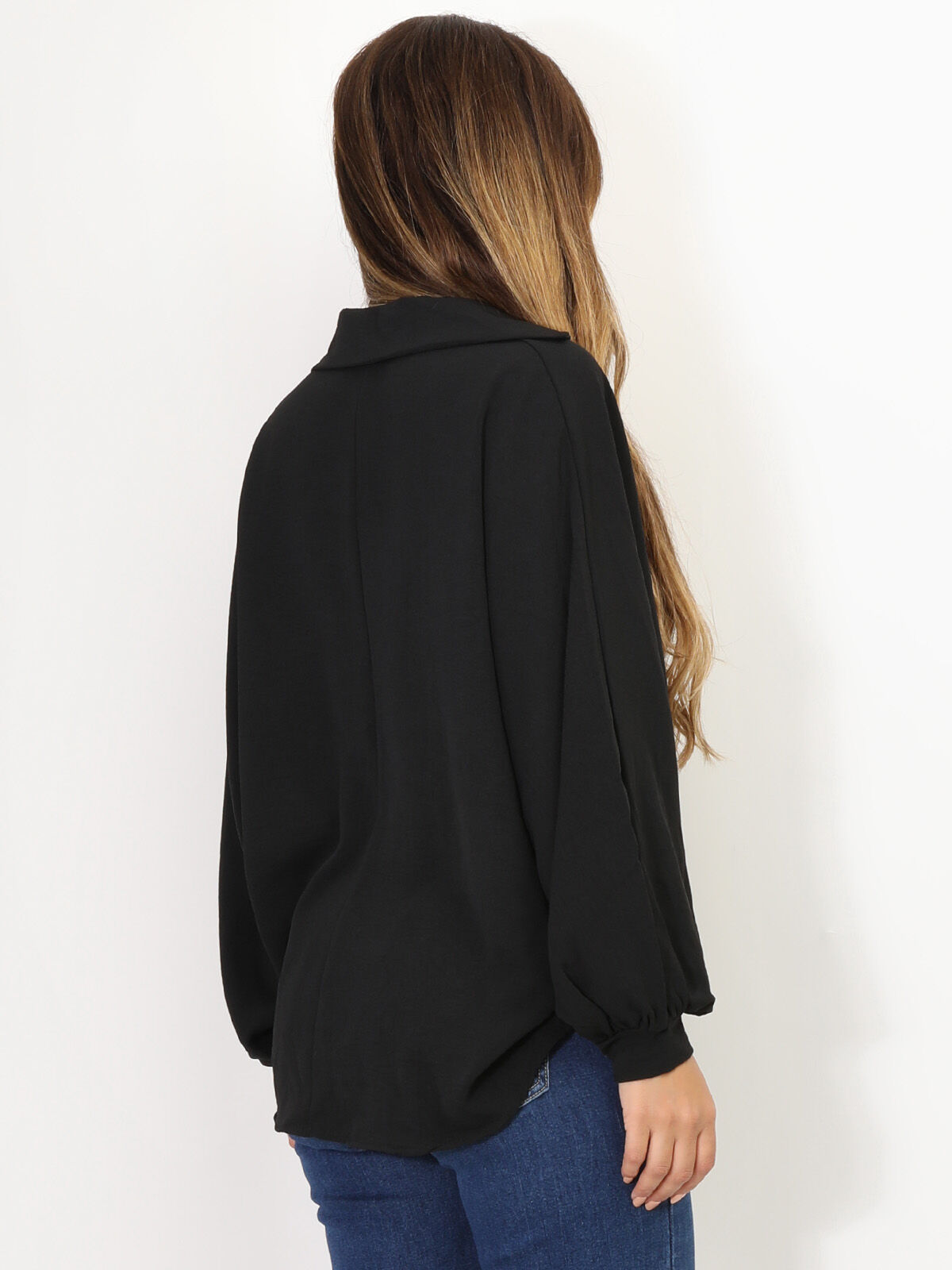 Blouse oversize à manches ballons- Noir