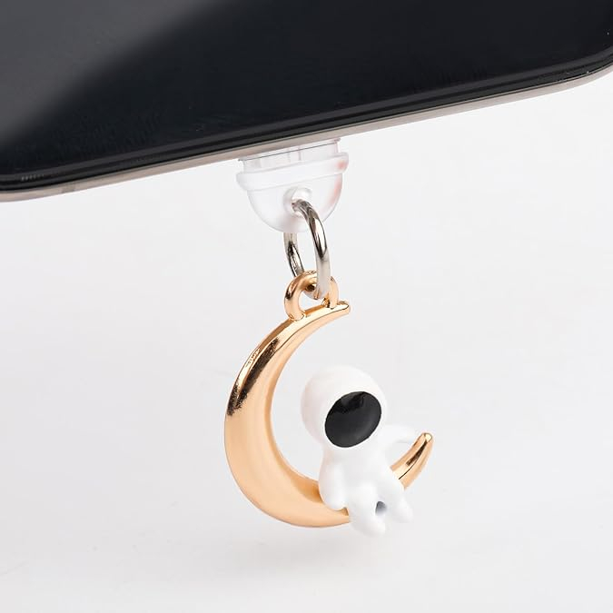 (2er Set) USB C Anhänger Anti Staub Alu Schutzstecker Anschlusskappen für Smartphones - Mond und Stern