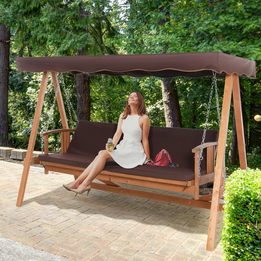 Outsunny 2-in1 Hollywoodschaukel mit Liegefunktion natur, braun