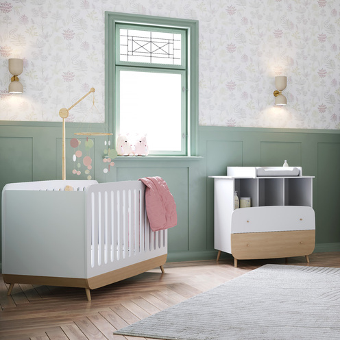 Chambre Duo Lit 70x140 + Commode + plan à langer FIRMIANA Blanc - CBA Meubles
