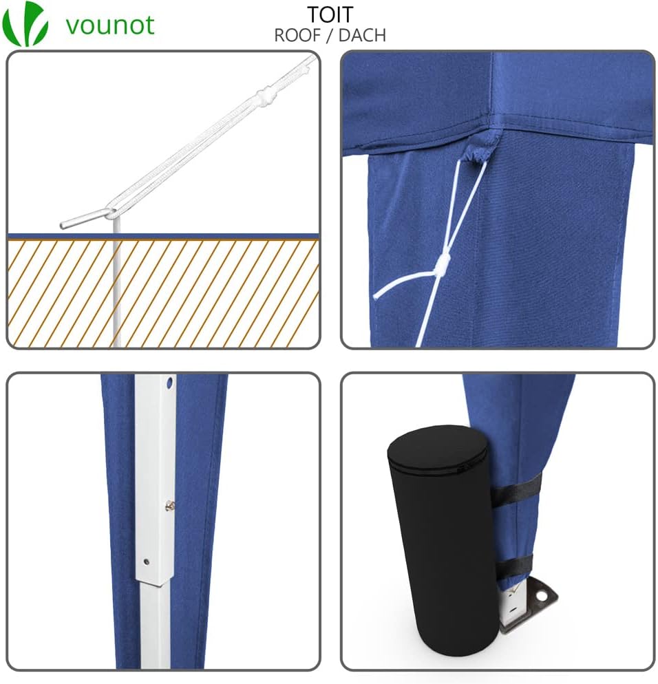 VOUNOT® Pavillon 3x3m mit 4 Seitenteilen & 4 Sandsäcke, Pop Up Faltpavillon, Faltbar Gartenzelt Partyzelt, inkl. Tasche, Blau