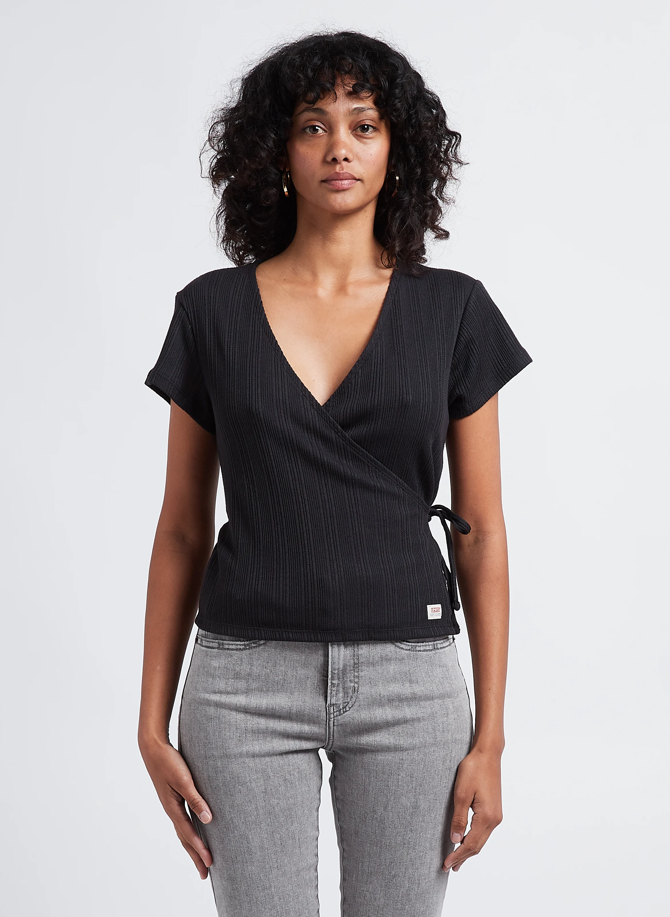 DRY GOODS POINTELLE WRAP - Top col V en coton mélangé| Noir