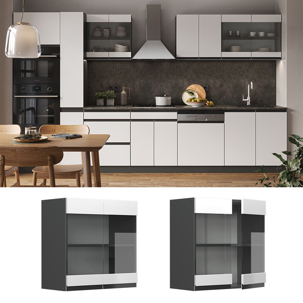 Vicco Glashängeschrank Küchenschrank Küchenmöbel R-Line J-Shape Anthrazit Weiß 60 cm modern