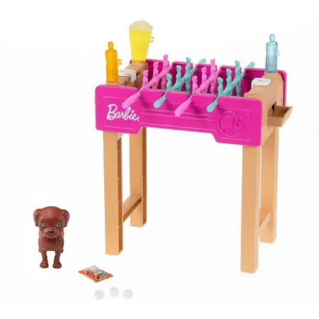 Barbie Mini-Spielset mit Haustier, Zubhörteilen und funktionierendem Tischfußball-Spiel