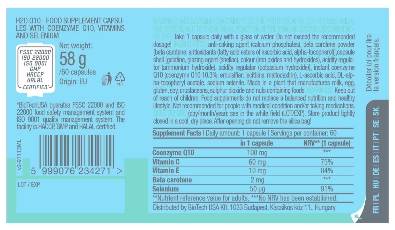 Biotech USA H2O Q10 60 comprimidos