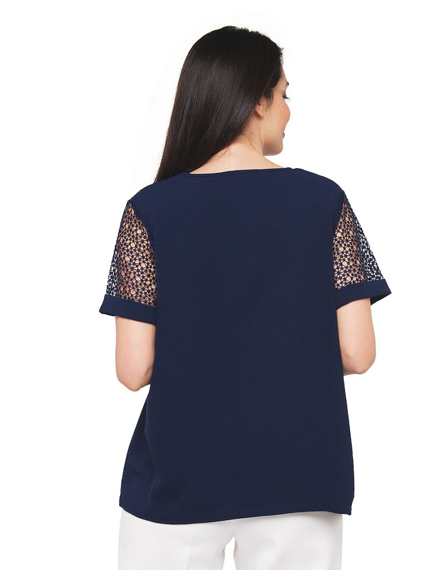 Blouse marine dentelle