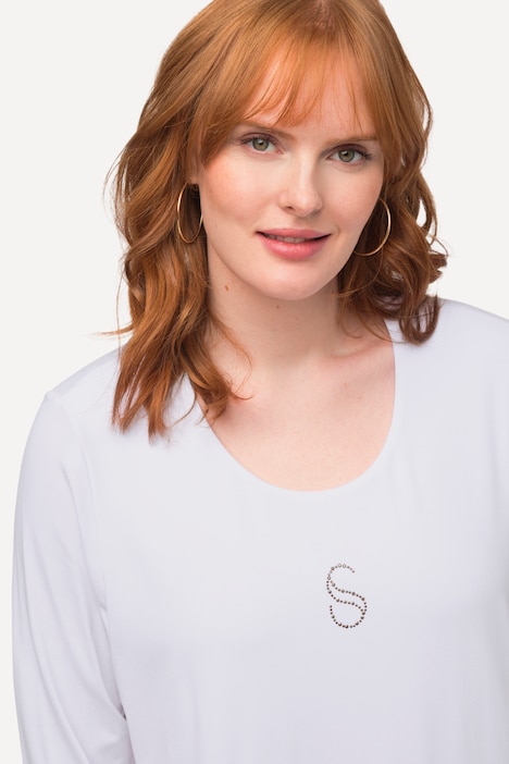 Shirt, Ziersteine, Classic, Rundhals, 3/4-Arm