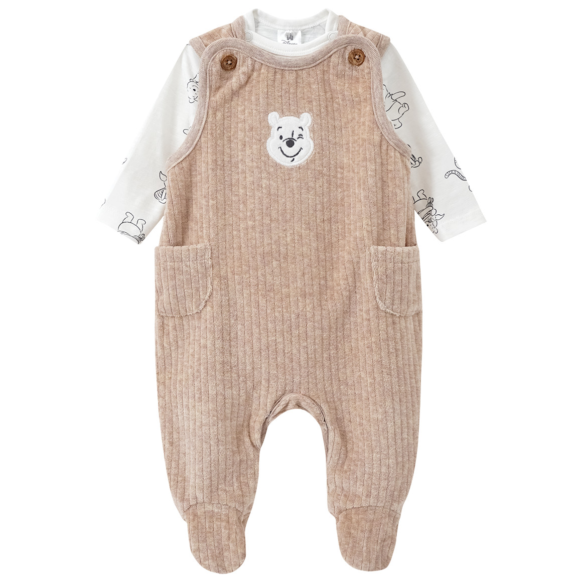 Topomini Winnie Puuh Strampler und Langarmbody im Set hellbraun / weiss
