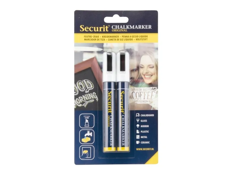 Securit® original kridtmarker hvid med 2 stk.