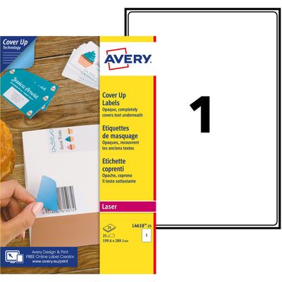 Avery - 25 Étiquettes de masquage blanches - 199,6 x 289,1 mm