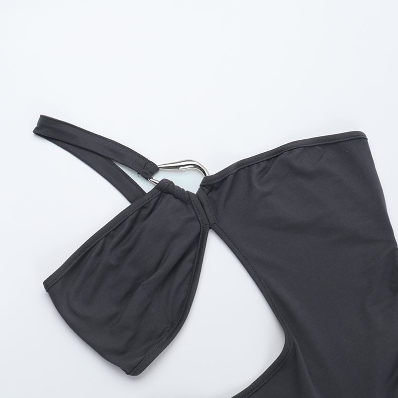 Alizio - Mouwloze jumpsuit met één schouder, effen uitgesneden, open rug en uitlopende pijpen
