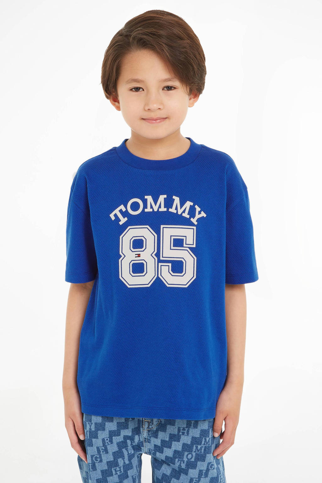 Tommy Hilfiger T-shirt met tekst helderblauw/wit