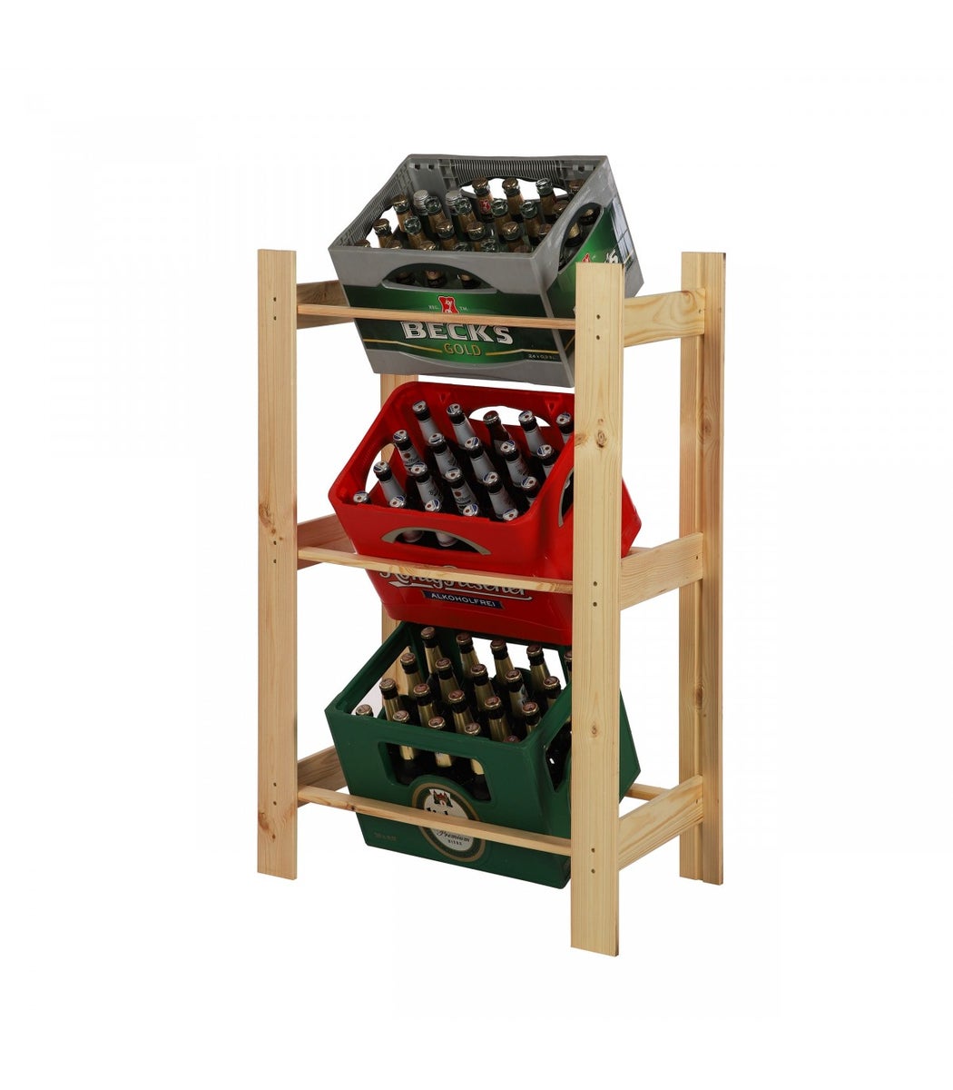 PROREGAL Drankkrattenrek Pinepeak HxBxD 107,4 x 70 x 38,8 cm Voor 3 kratten Dennenhout Naturel