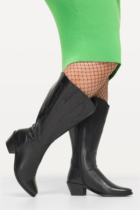 Leder-Cowboystiefel, XXL-Schaft, Westernstiefel, Stickerei, Weite H