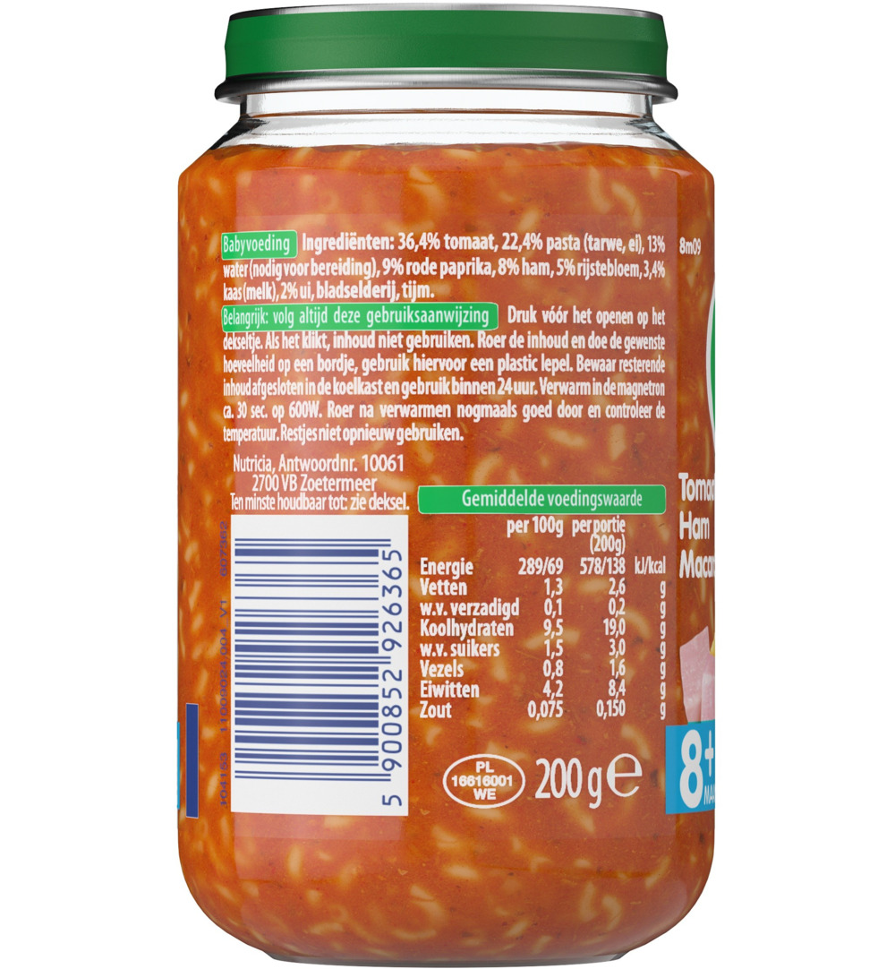 Olvarit Tomaat ham macaroni 8M09 (200 gr)