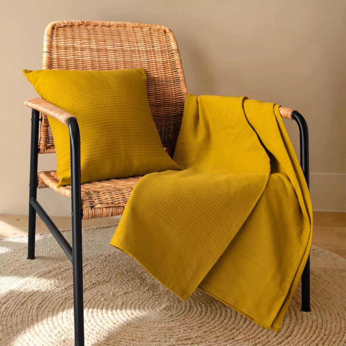Couvre-lit coton tissé (220 x 250 cm) Léa Jaune safran
