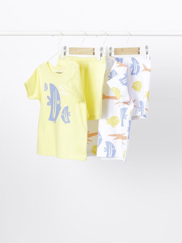 Conjunto com 2 pijamas estampados - Amarelo Limão