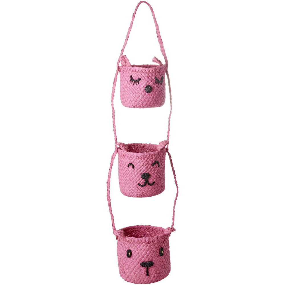 Køb Rice Raffia 3-Tier Hanging Opbevaring Med Animal Faces I Pink