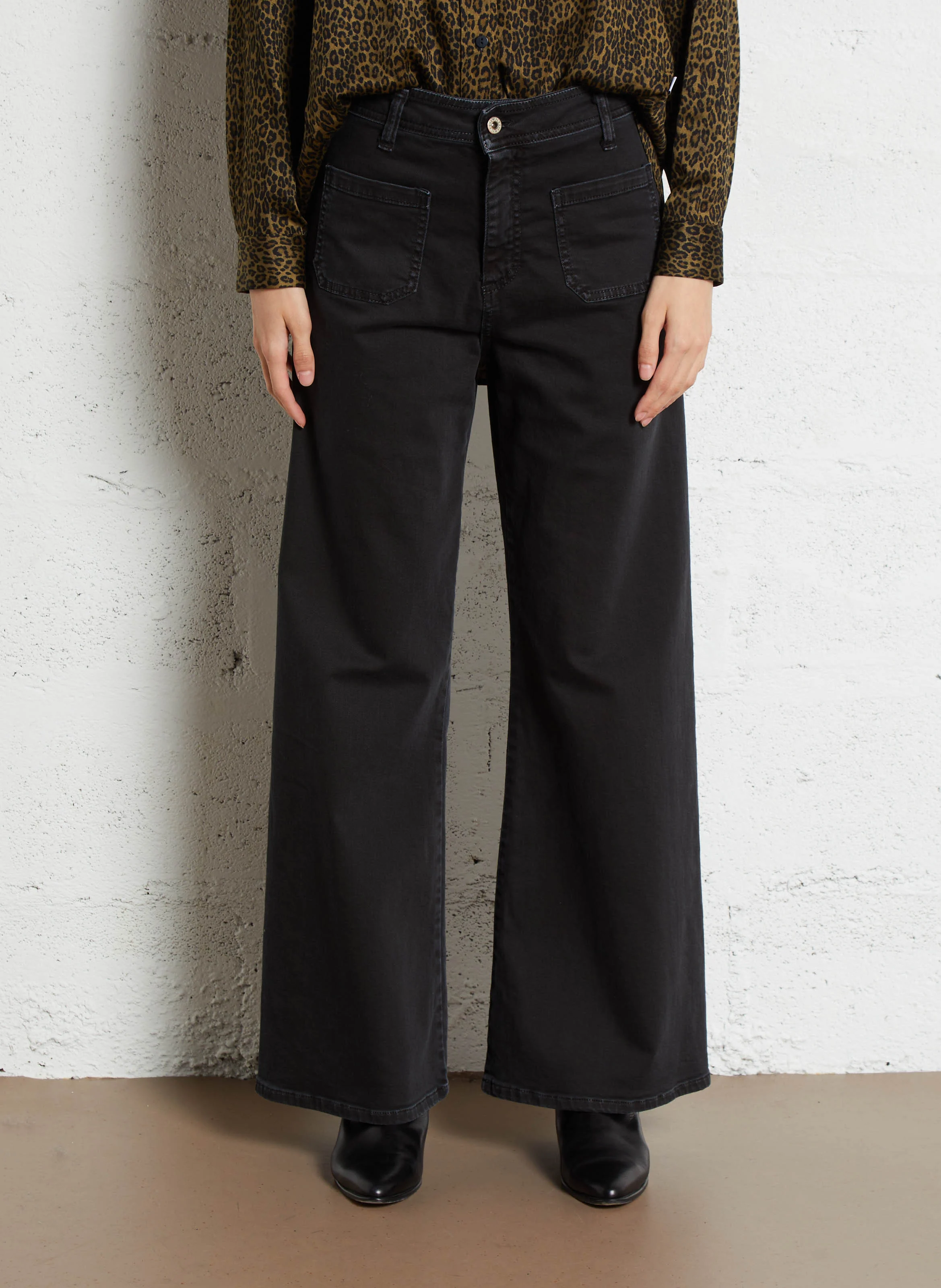 Jean large taille haute en coton | Noir
