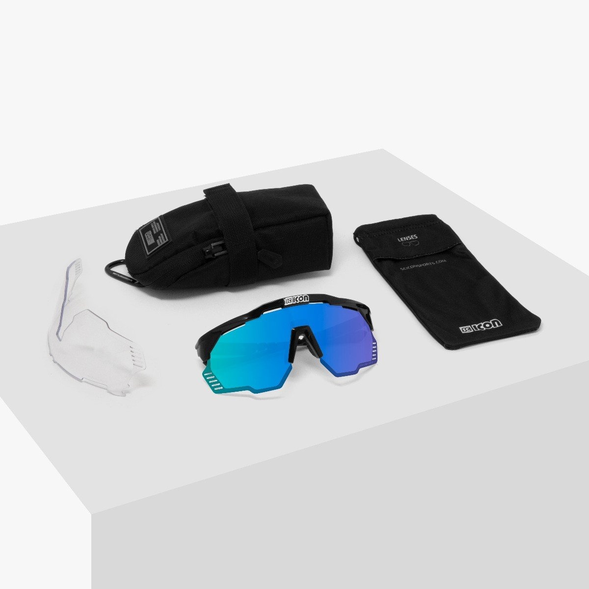 Scicon Aeroshade Kunken cykelbriller Matte Carbon Multimirror Blue