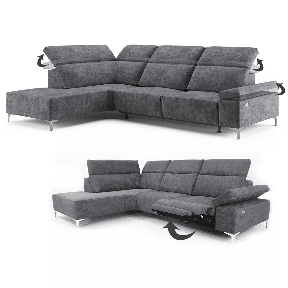 VitaliSpa Ecksofa Loungesofa Boxspringsofa James Anthrazit Relaxfunktion 218x86 cm modern Wohnzimmer Sofa Wohnzimmercouch Loungeecke Polstereckcouch Taschenfederkern USB-Anschluss Fußteil ausfahrbar