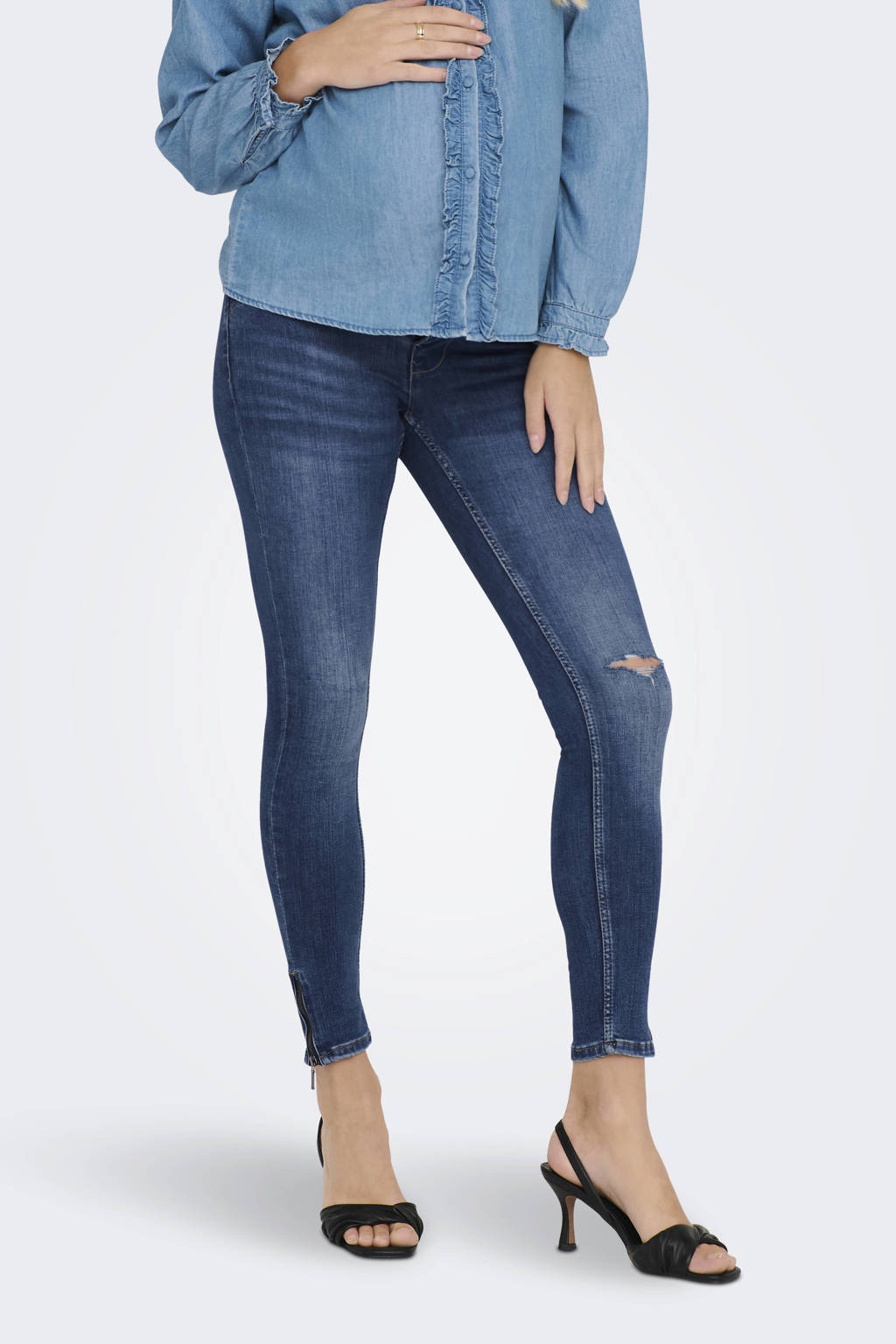 ONLY MATERNITY high zwangerschapskleding skinny jeans medium blue denim