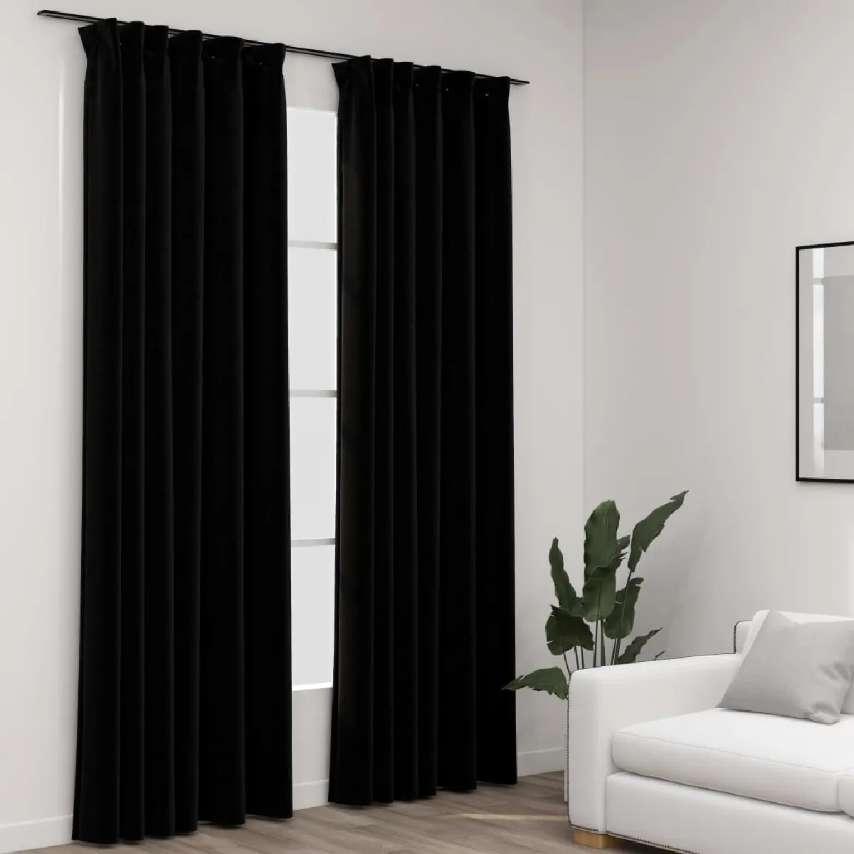 vidaXL Rideaux occultants avec crochets 2 pcs Noir