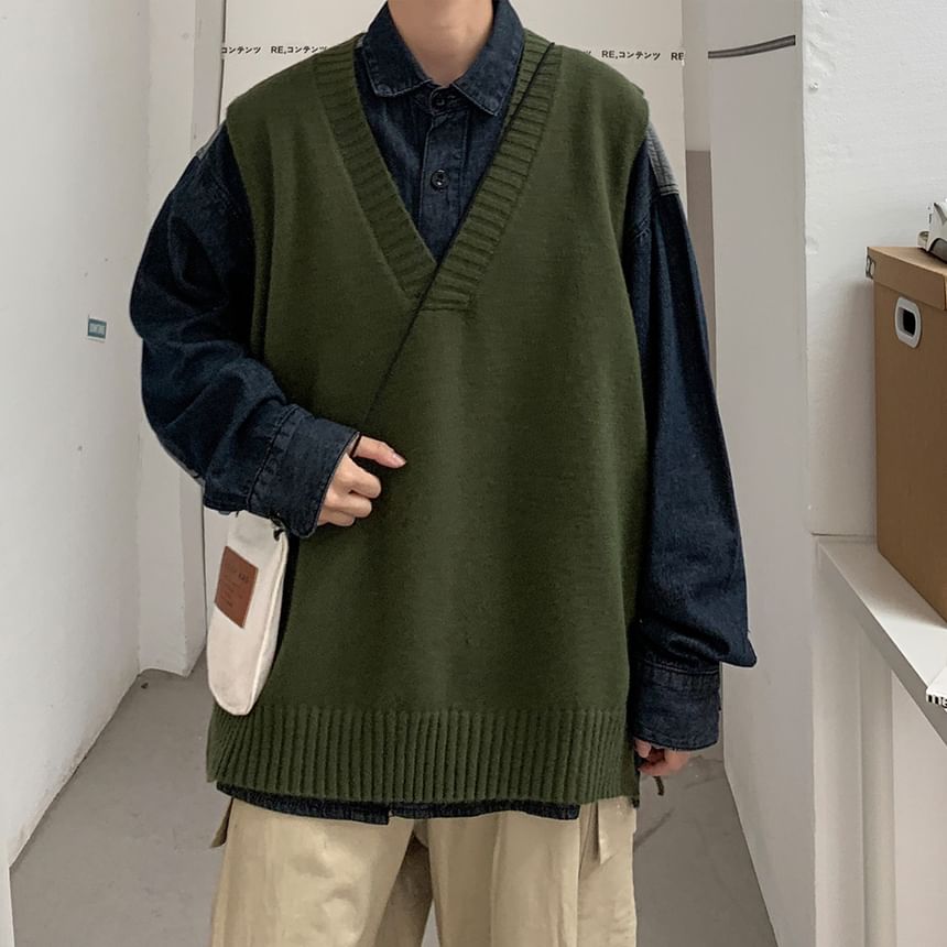 NAPO - Effen V-hals gebreid vest