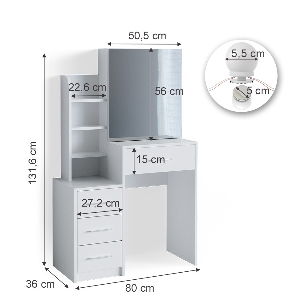 Vicco Schminktisch Frisiertisch Schminkkommode Conrada + LED-Beleuchtung Kommode