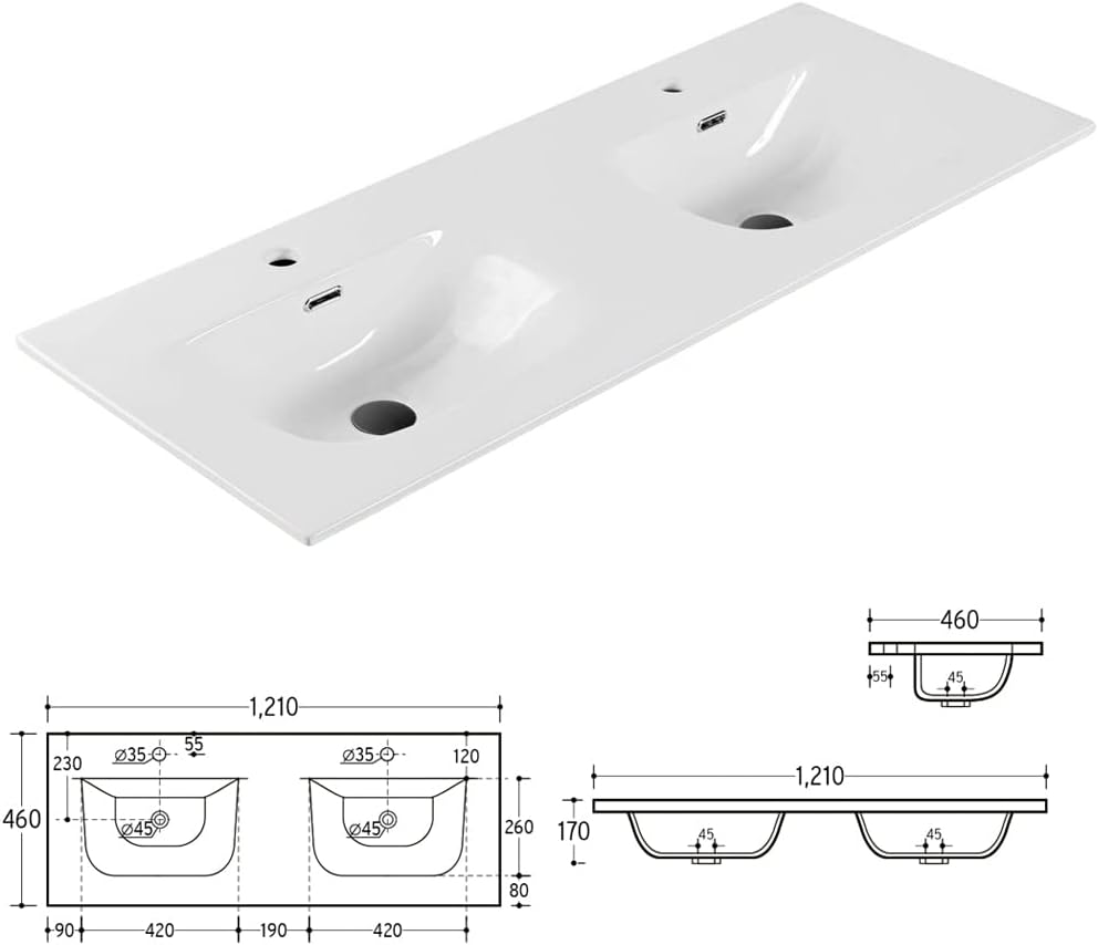 Lomadox Badezimmermöbel Badmöbel Komplett Set, matt schwarz Rillenoptik, 120cm Waschtisch mit Unterschrank, Keramik Waschbecken, LED-Spiegel, 2 Hochschränke, B/H/T 170/200/46 cm