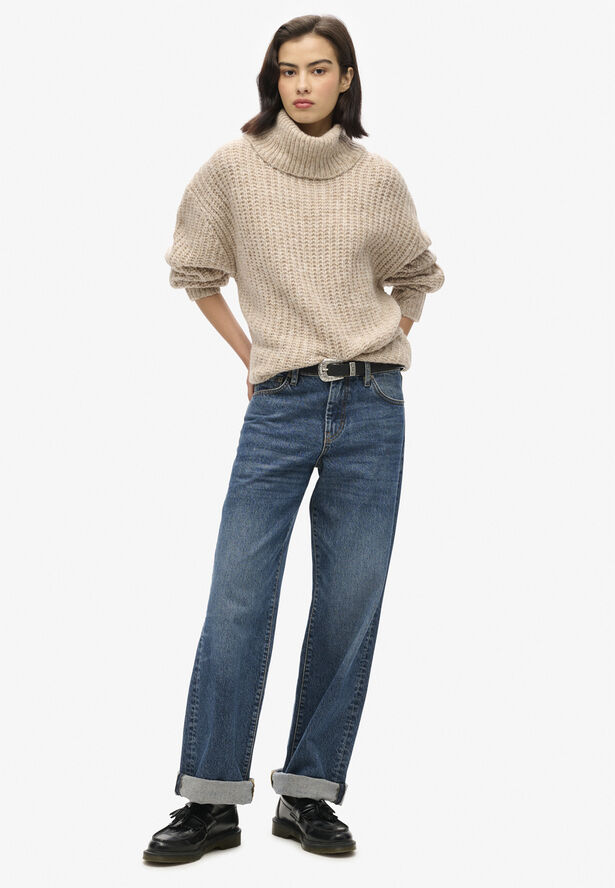 Superdry BRUSHED RIB SLOUCH NK JUMPER Light sand twist