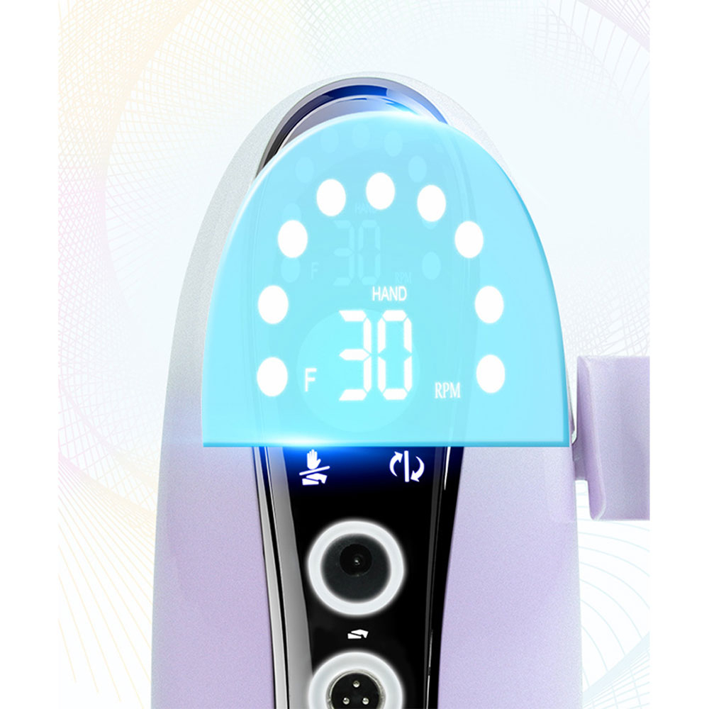 (7-tlg. Set) Elektrische LCD Nagelfräse Nagelfeile Polierwerkzeug mit 4 Aufsätzen   Pedale - Weiss / Lila