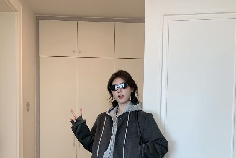 Ashlee - Effen honkbaljack met knoopsluiting / hoodie met rits